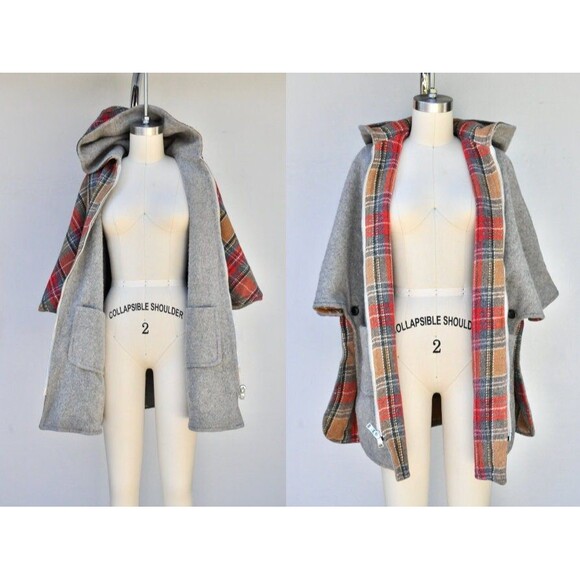 REVERSIBLE Hooded Poncho - Wool Cloak Cape - Woodland - Reversible Cape OS - Picture 7 of 10